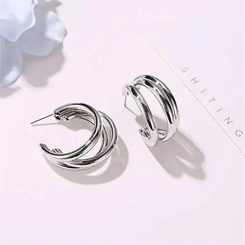 Silver Twisted Hoop Earrings