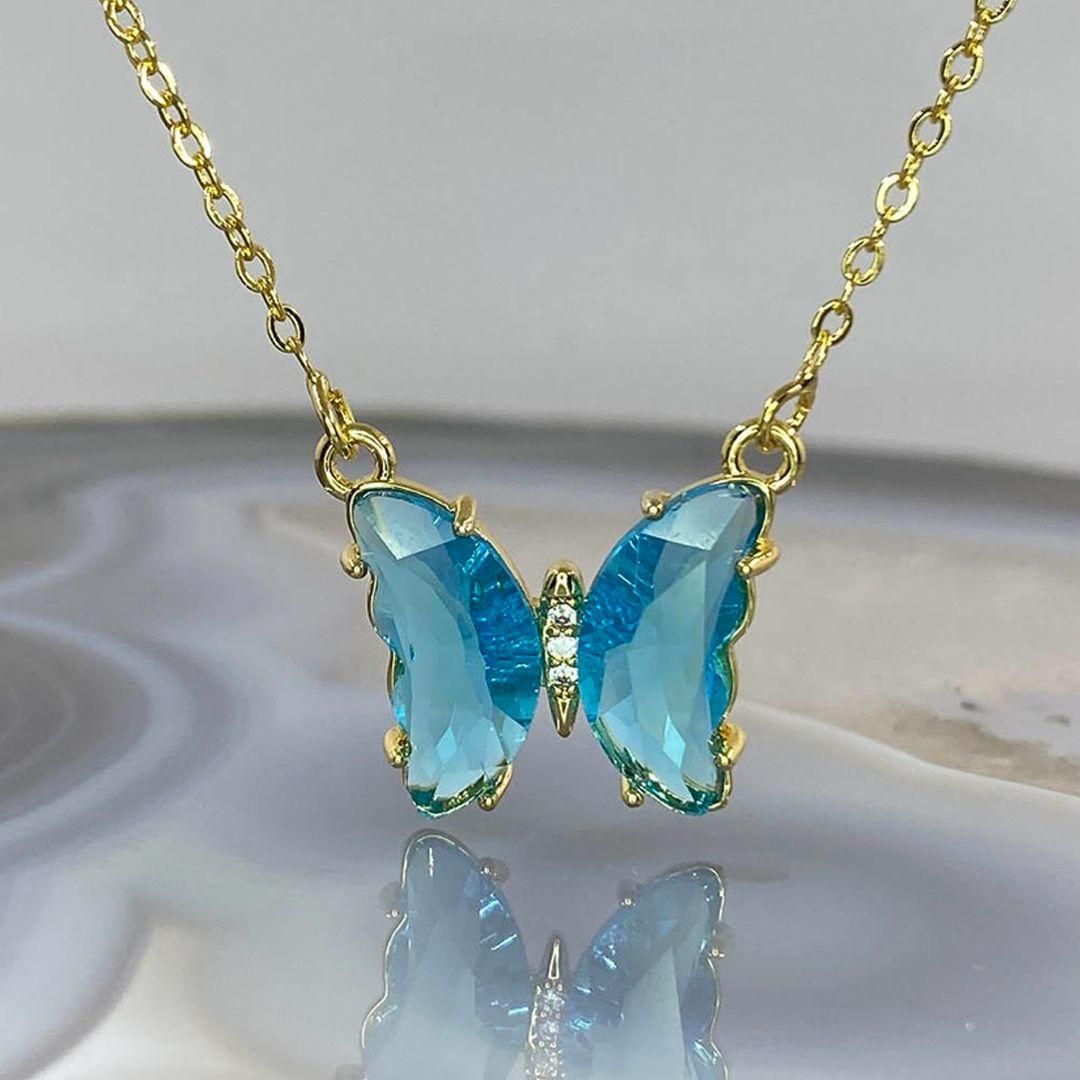 Blue Crystal Butterfly Pendant