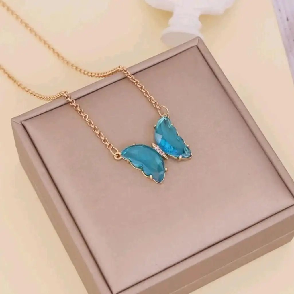 Blue Crystal Butterfly Pendant