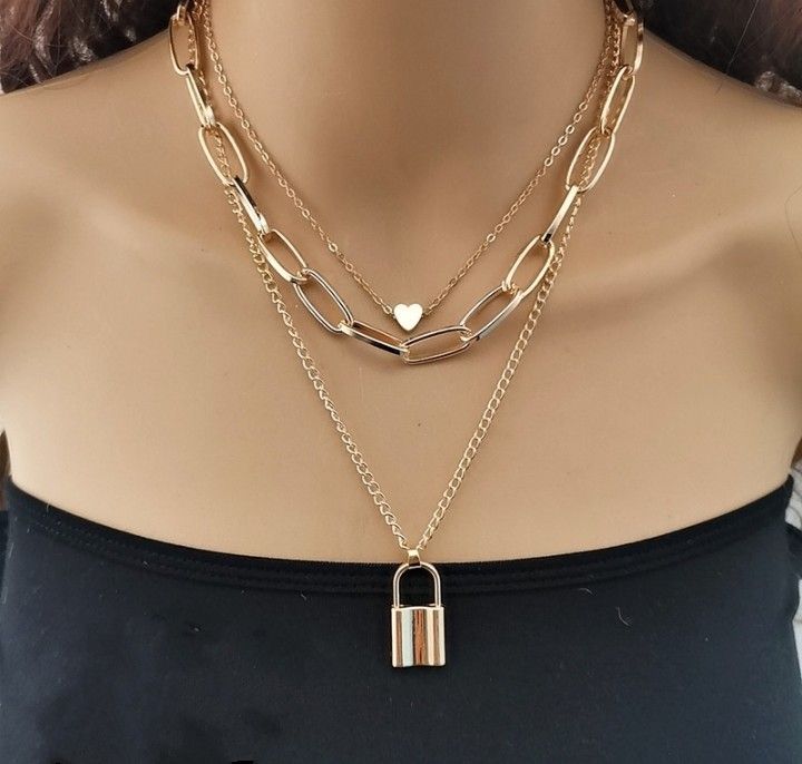 Triple layered Heart And Lock Necklace