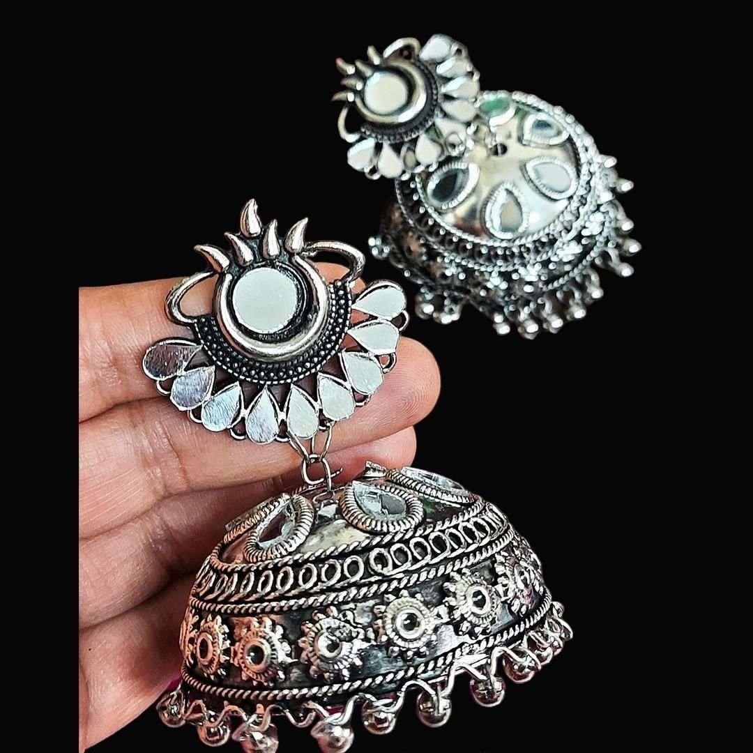 Modern Silver Jhumka Earrings