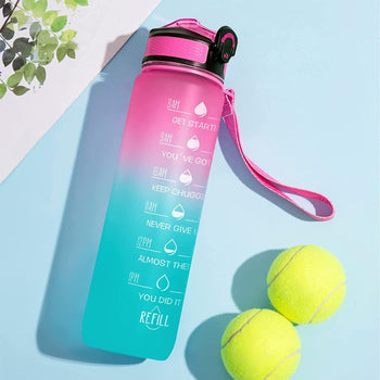 pink green water bottle motivational